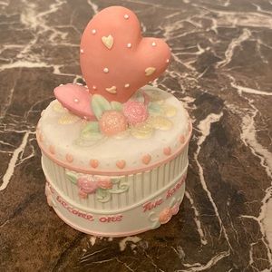 Adorable Heart Trinket Box . Two Hearts Become One .Glittery Detail .
